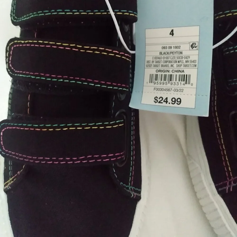 Cat & Jack kids Black Canvas Rainbow Stitch Sneakers 4 NWT